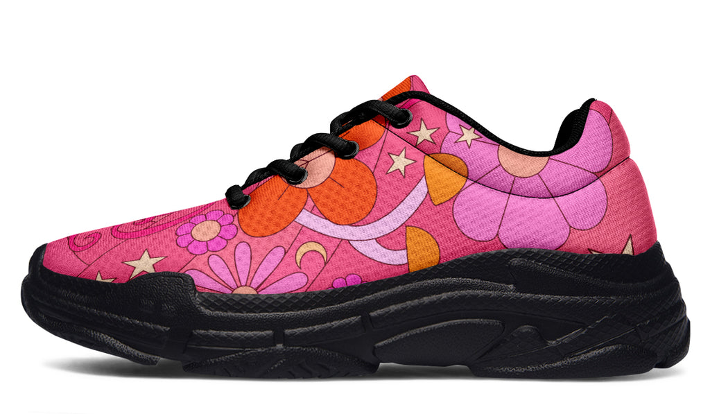 Mollys Pink Retro Daisies Chunky Sneakers
