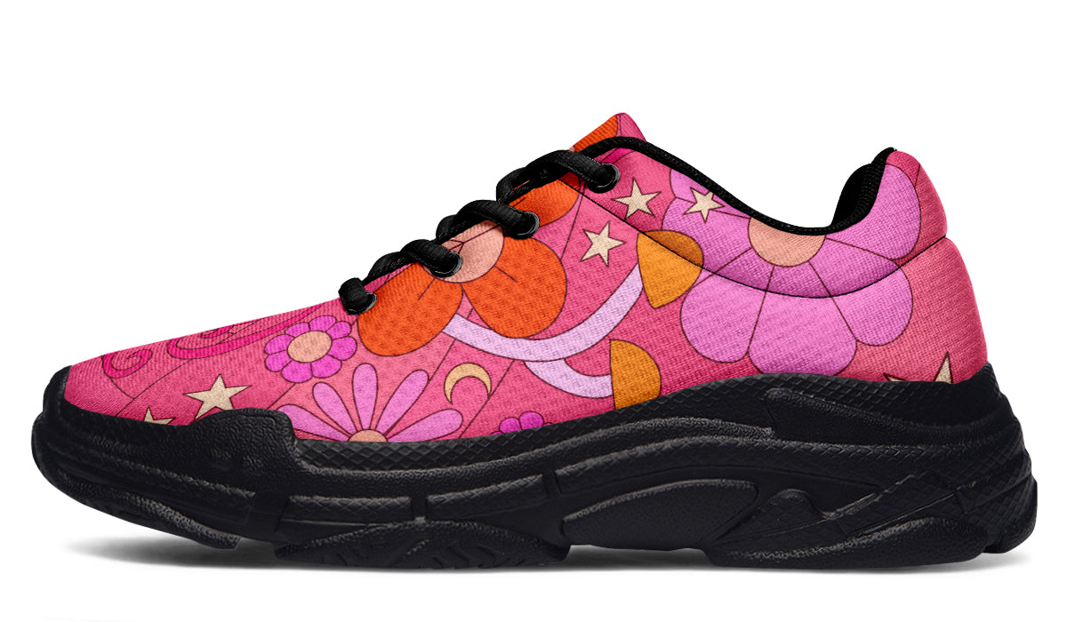 Mollys Pink Retro Daisies Chunky Sneakers