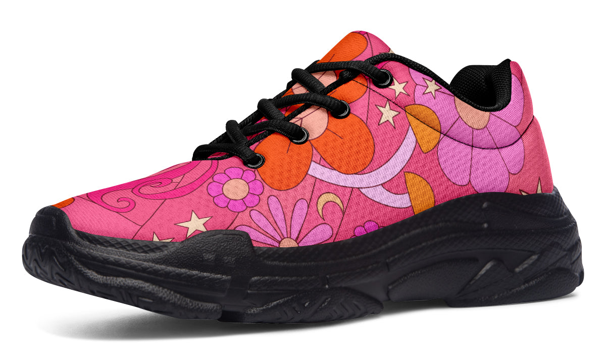 Mollys Pink Retro Daisies Chunky Sneakers