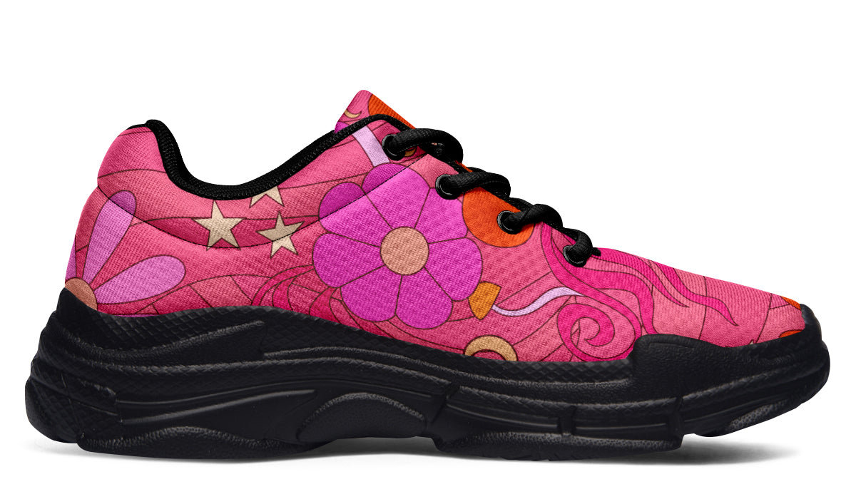 Mollys Pink Retro Daisies Chunky Sneakers