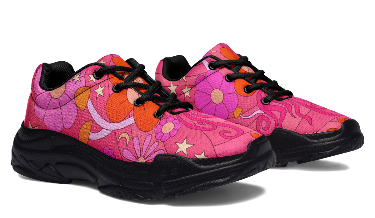 Mollys Pink Retro Daisies Chunky Sneakers