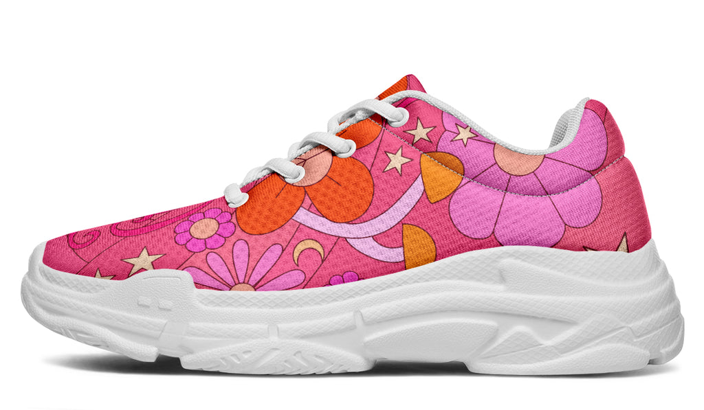 Mollys Pink Retro Daisies Chunky Sneakers