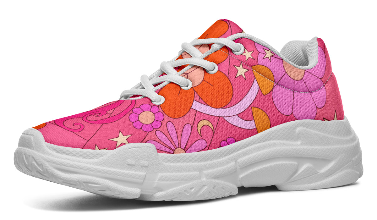 Mollys Pink Retro Daisies Chunky Sneakers
