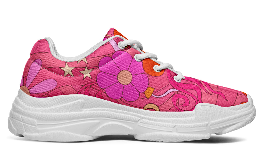 Mollys Pink Retro Daisies Chunky Sneakers