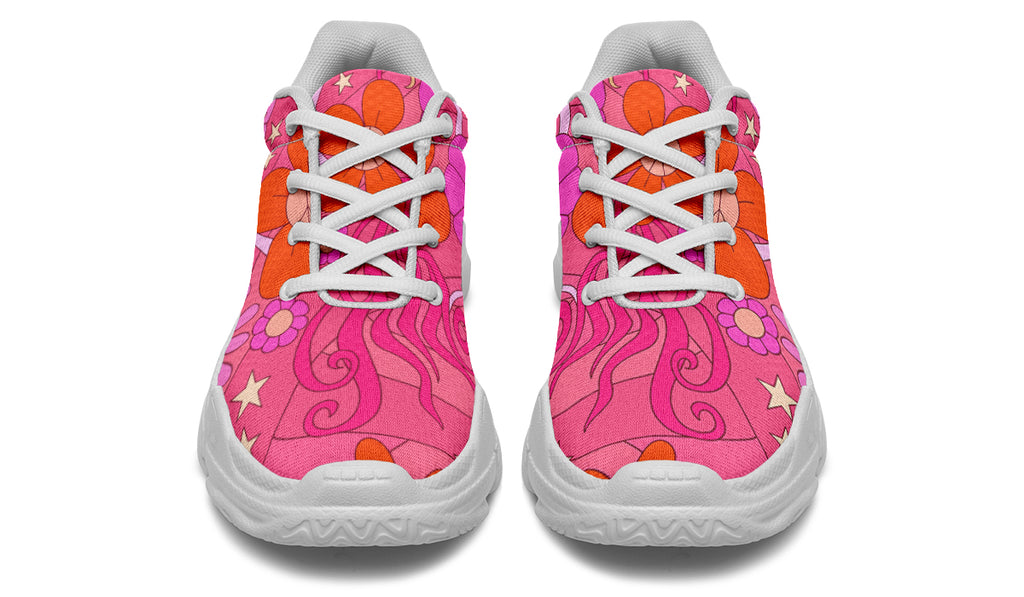 Mollys Pink Retro Daisies Chunky Sneakers