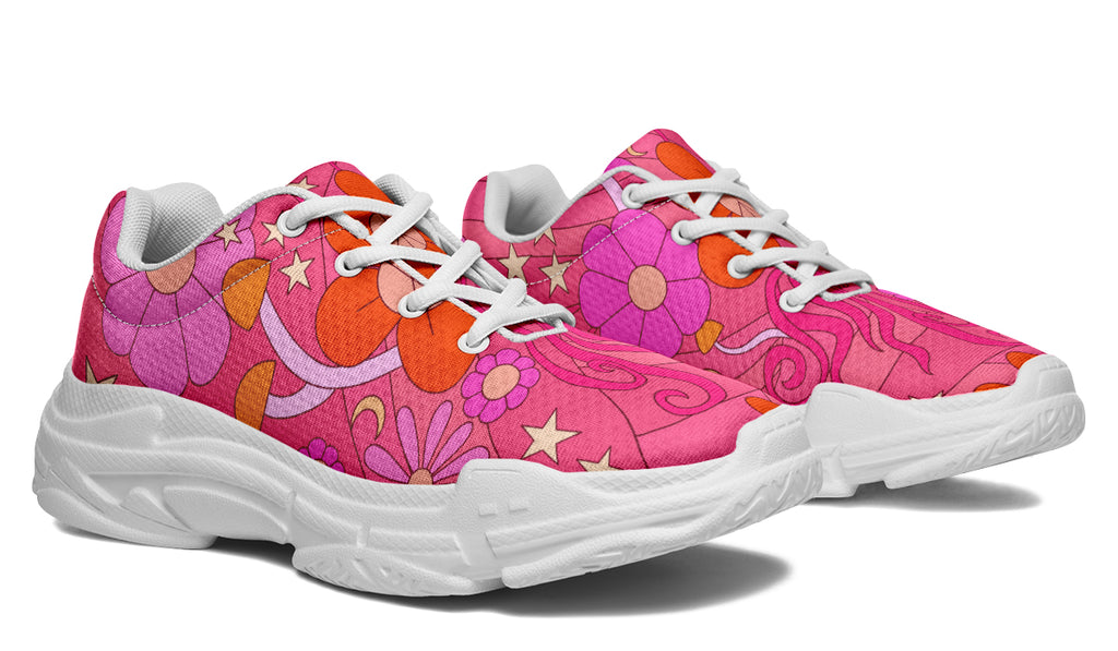 Mollys Pink Retro Daisies Chunky Sneakers