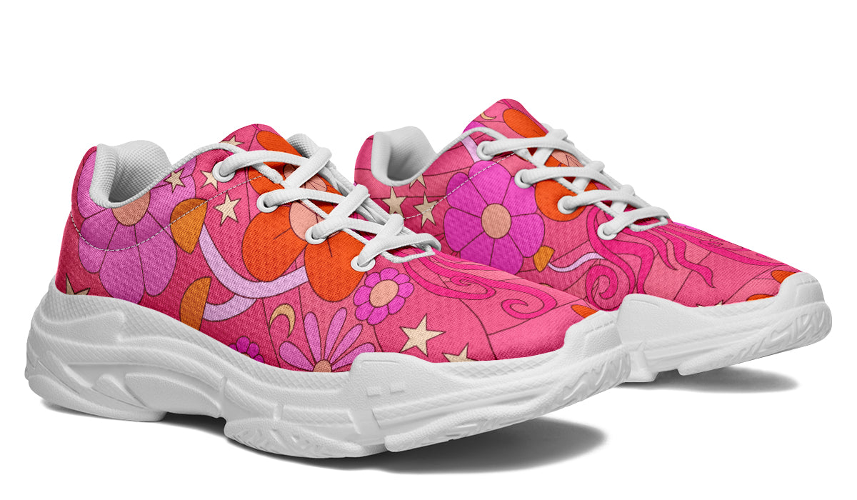 Mollys Pink Retro Daisies Chunky Sneakers