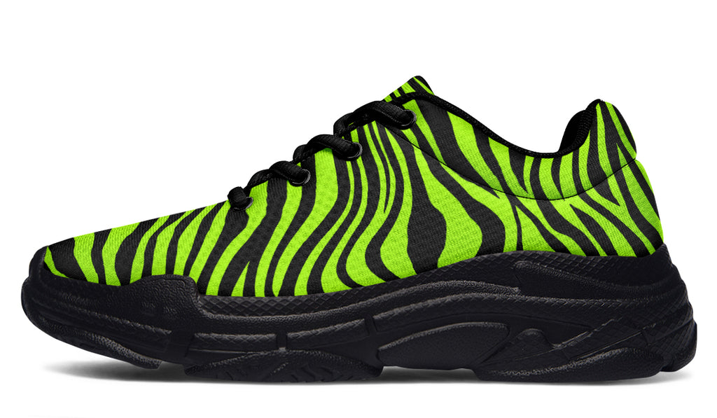 Neon Leopard x Neon Zebra Green Mismatch Chunky Sneakers