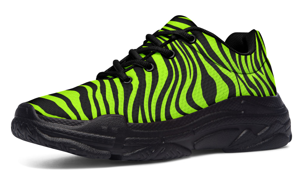 Neon Leopard x Neon Zebra Green Mismatch Chunky Sneakers