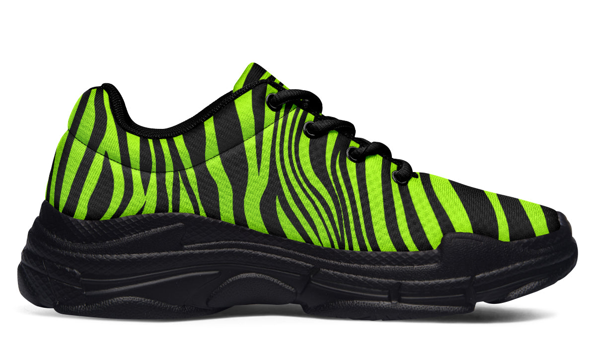 Neon Leopard x Neon Zebra Green Mismatch Chunky Sneakers