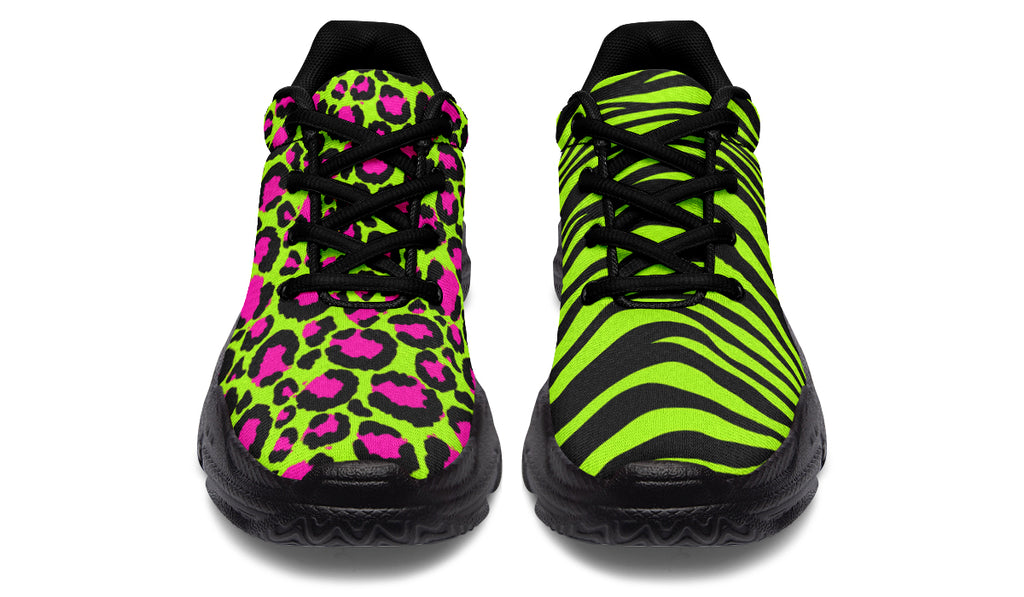 Neon Leopard x Neon Zebra Green Mismatch Chunky Sneakers
