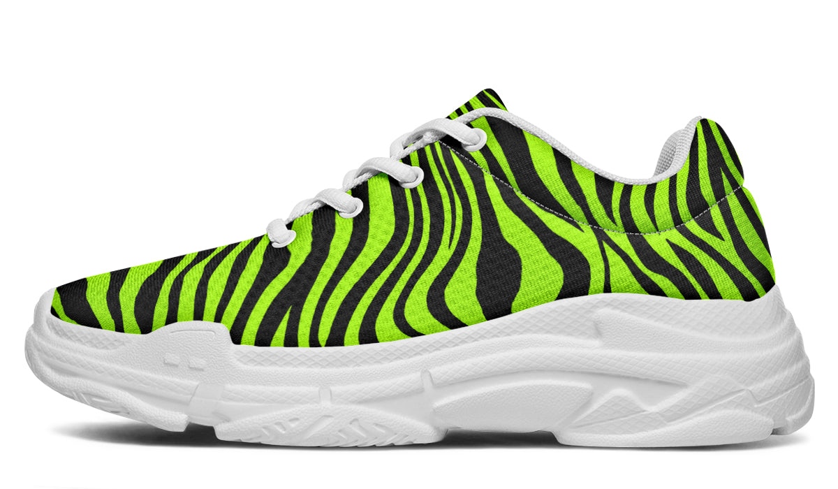 Neon Leopard x Neon Zebra Green Mismatch Chunky Sneakers