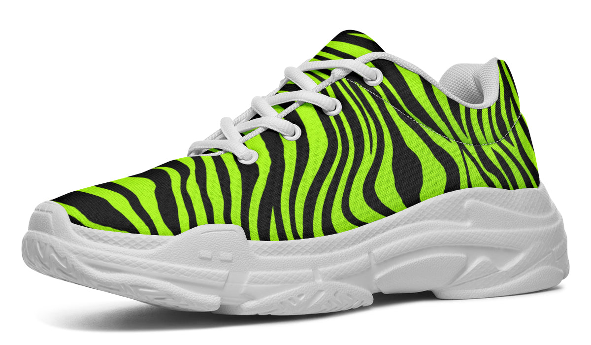 Neon Leopard x Neon Zebra Green Mismatch Chunky Sneakers