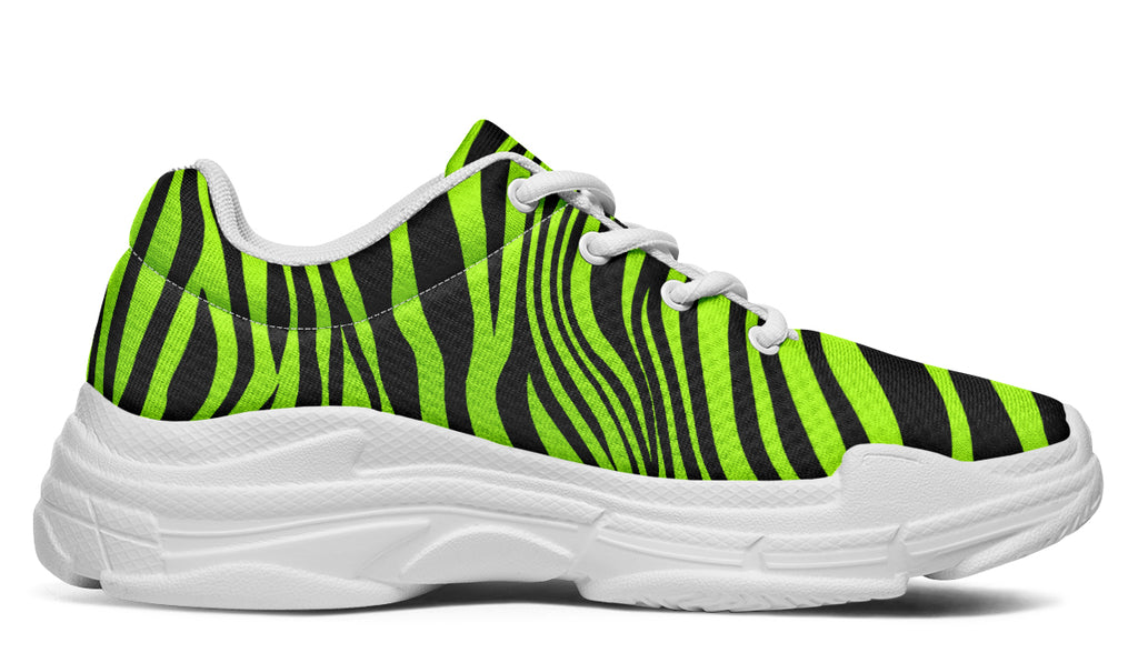 Neon Leopard x Neon Zebra Green Mismatch Chunky Sneakers