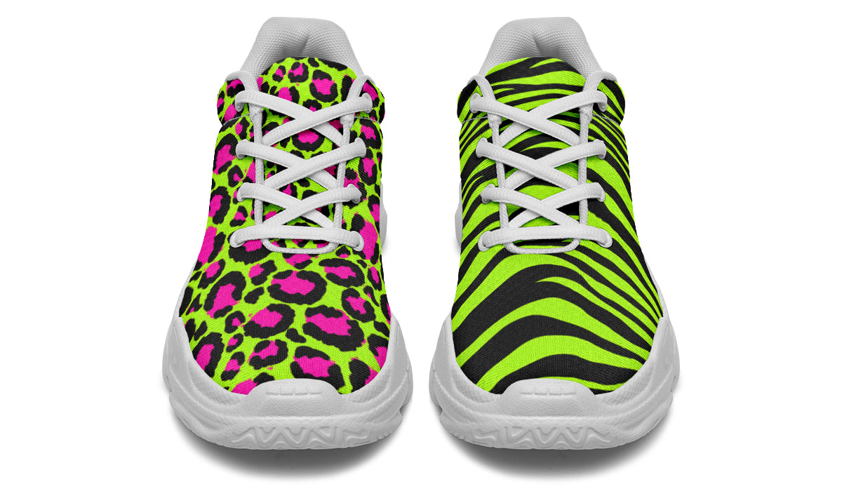Neon Leopard x Neon Zebra Green Mismatch Chunky Sneakers