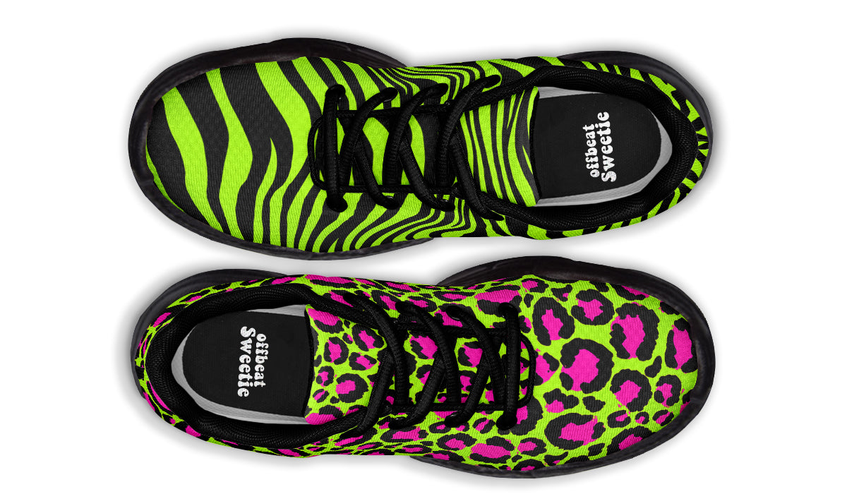 Neon Leopard x Neon Zebra Green Mismatch Chunky Sneakers