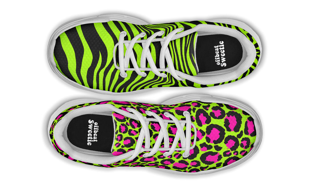 Neon Leopard x Neon Zebra Green Mismatch Chunky Sneakers