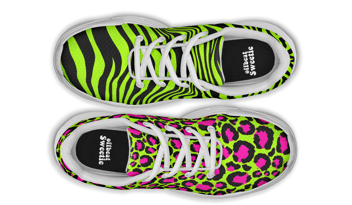 Neon Leopard x Neon Zebra Green Mismatch Chunky Sneakers