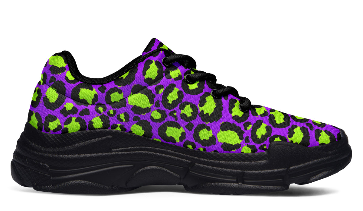 Neon Safari x Zombie Leopard Mismatch Chunky Sneakers
