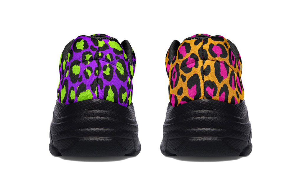 Neon Safari x Zombie Leopard Mismatch Chunky Sneakers