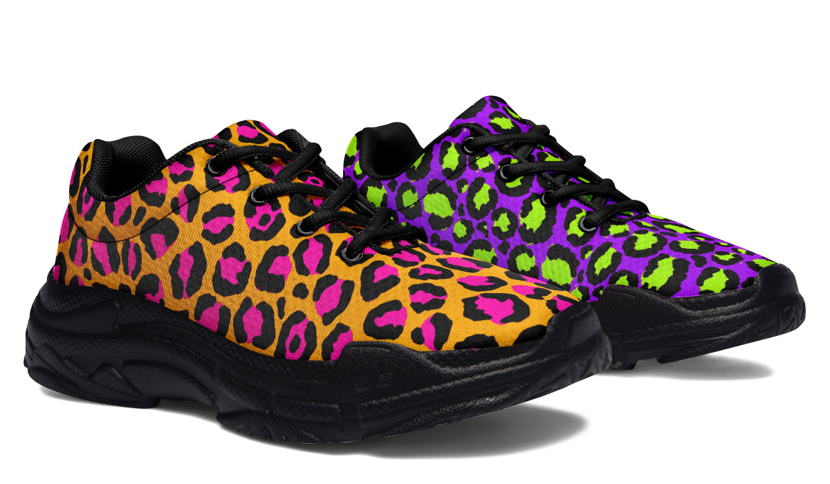 Neon Safari x Zombie Leopard Mismatch Chunky Sneakers
