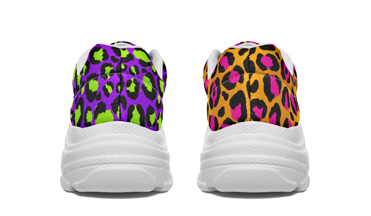 Neon Safari x Zombie Leopard Mismatch Chunky Sneakers