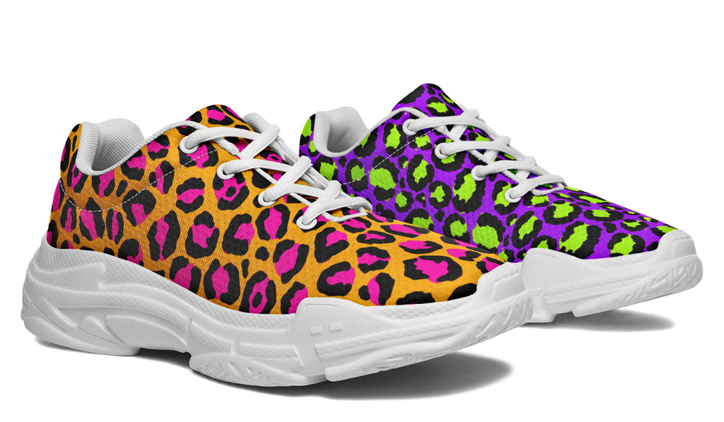 Neon Safari x Zombie Leopard Mismatch Chunky Sneakers