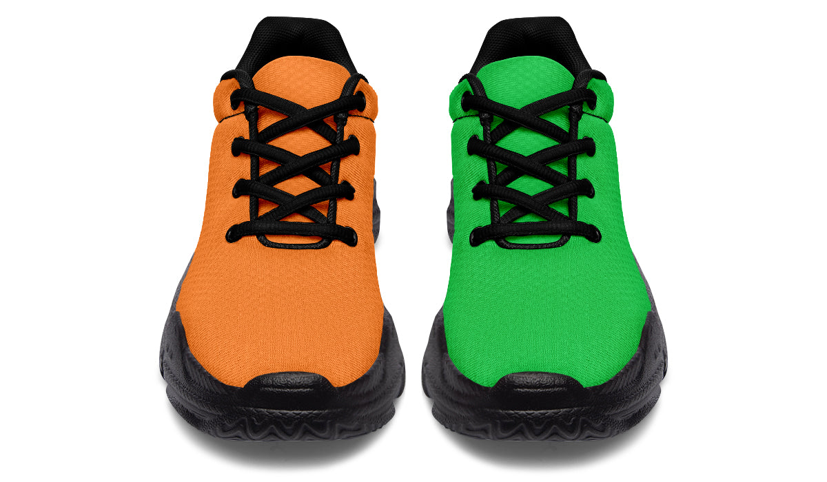 Orange and Green Mismatch Chunky Sneakers - Offbeat Sweetie