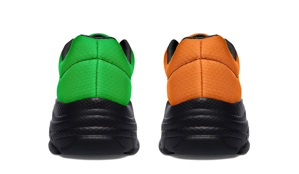 Orange and Green Mismatch Chunky Sneakers - Offbeat Sweetie