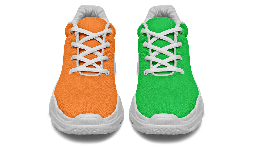 Orange and Green Mismatch Chunky Sneakers - Offbeat Sweetie
