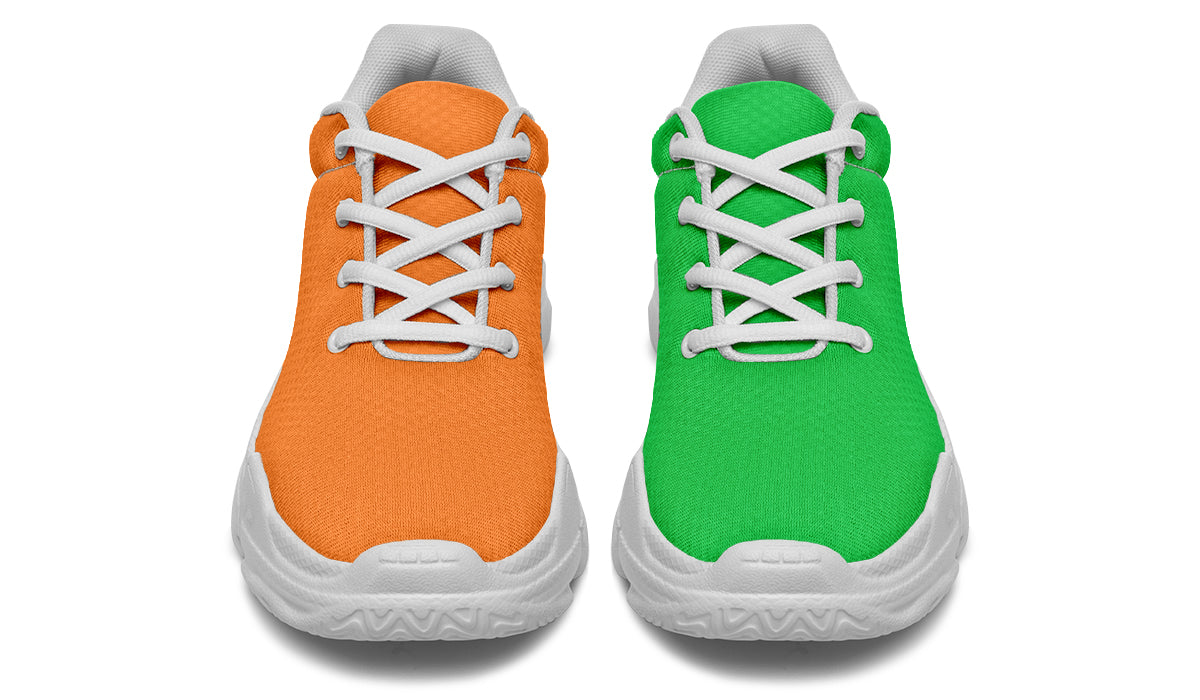 Orange and Green Mismatch Chunky Sneakers - Offbeat Sweetie