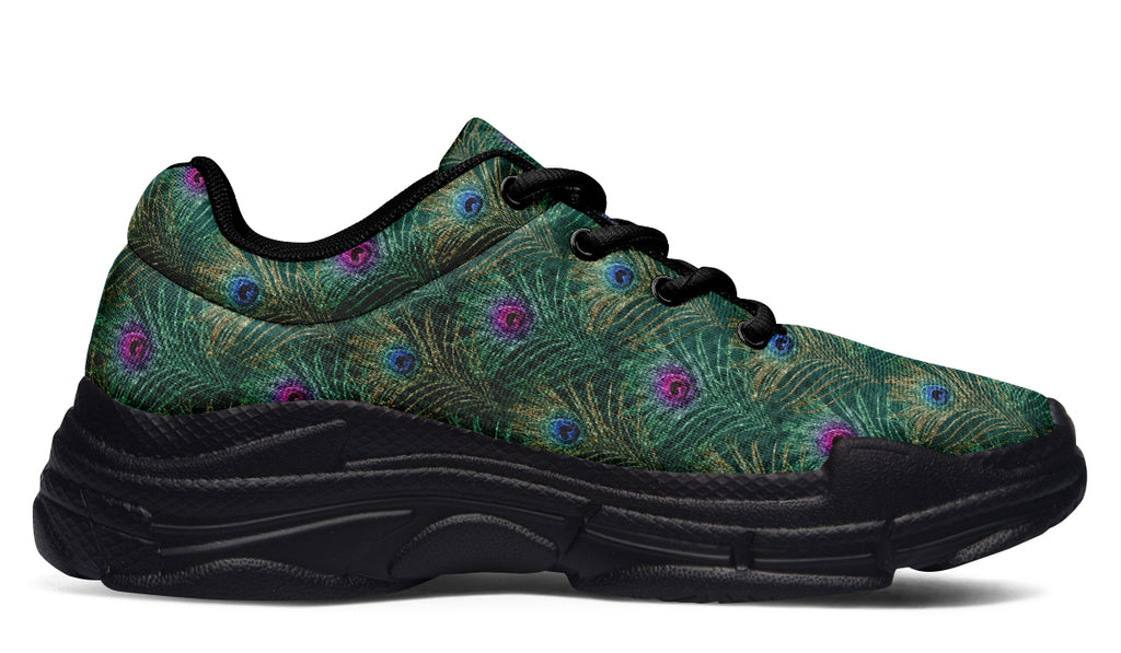 Peacock Feathers Chunky Sneakers - Offbeat Sweetie