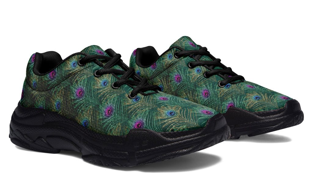 Peacock Feathers Chunky Sneakers - Offbeat Sweetie