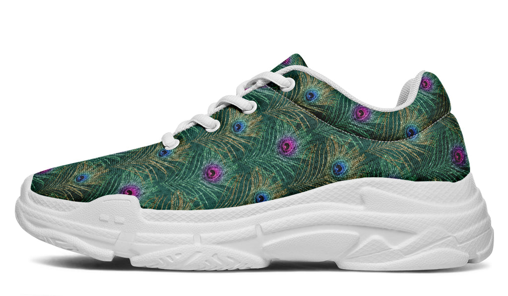 Peacock Feathers Chunky Sneakers - Offbeat Sweetie