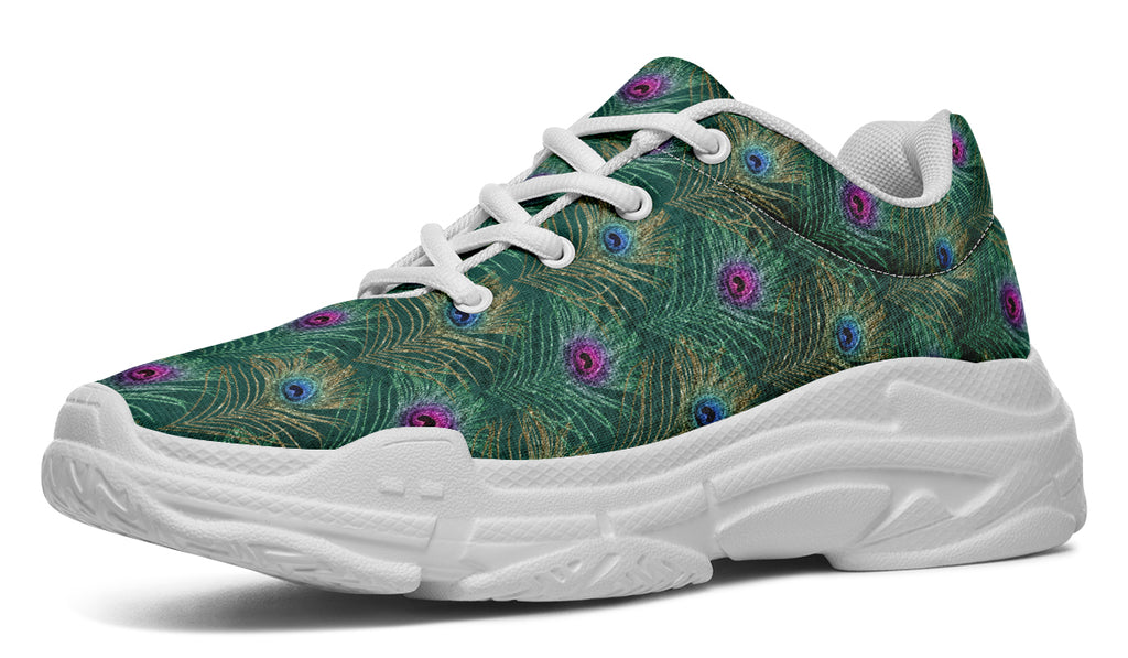 Peacock Feathers Chunky Sneakers - Offbeat Sweetie