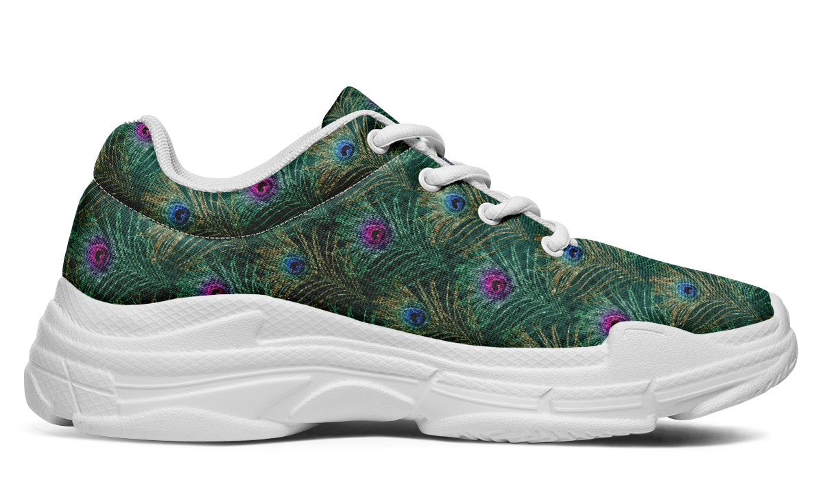 Peacock Feathers Chunky Sneakers - Offbeat Sweetie