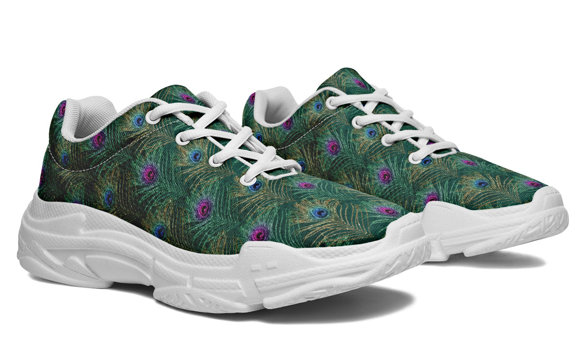 Peacock Feathers Chunky Sneakers - Offbeat Sweetie