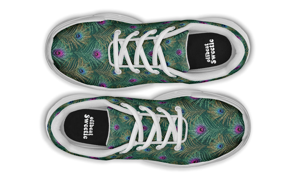 Peacock Feathers Chunky Sneakers - Offbeat Sweetie