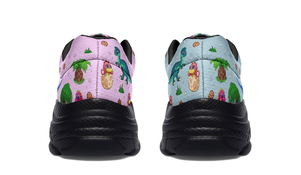Pink And Blue Mismatched Baby Dinos Chunky Sneakers - Offbeat Sweetie