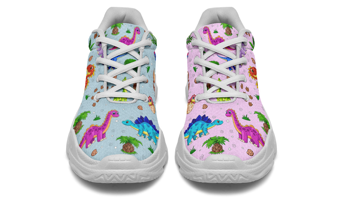 Pink And Blue Mismatched Baby Dinos Chunky Sneakers - Offbeat Sweetie