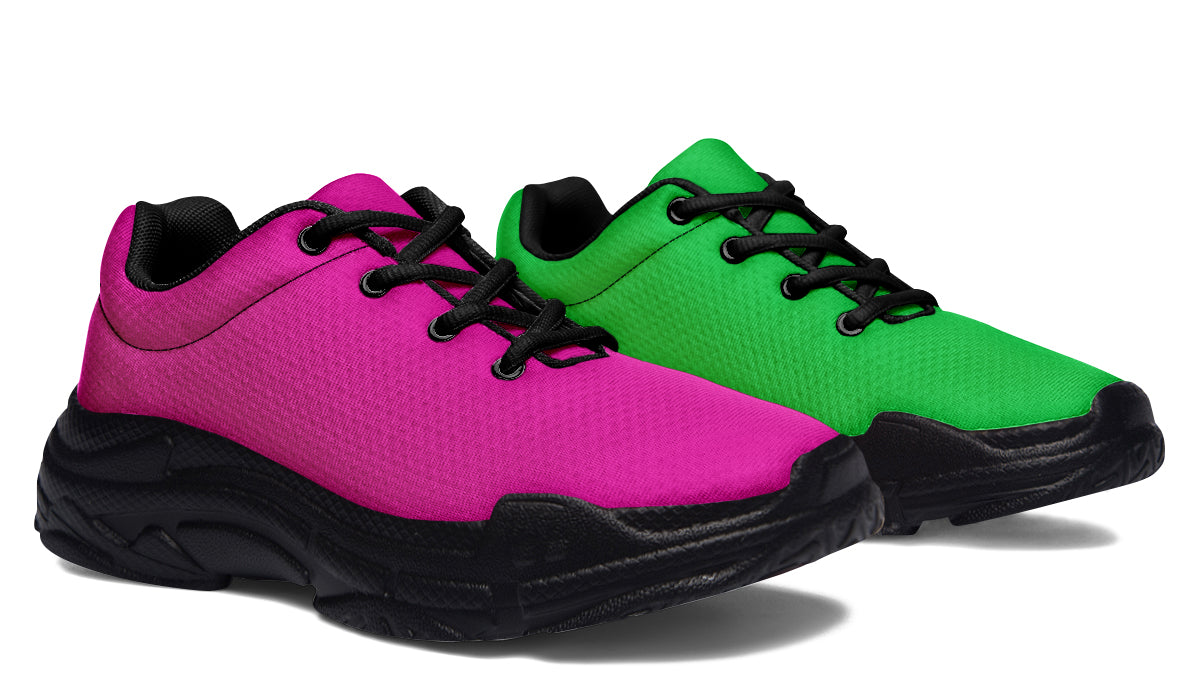 Pink And Green Mismatch Chunky Sneakers
