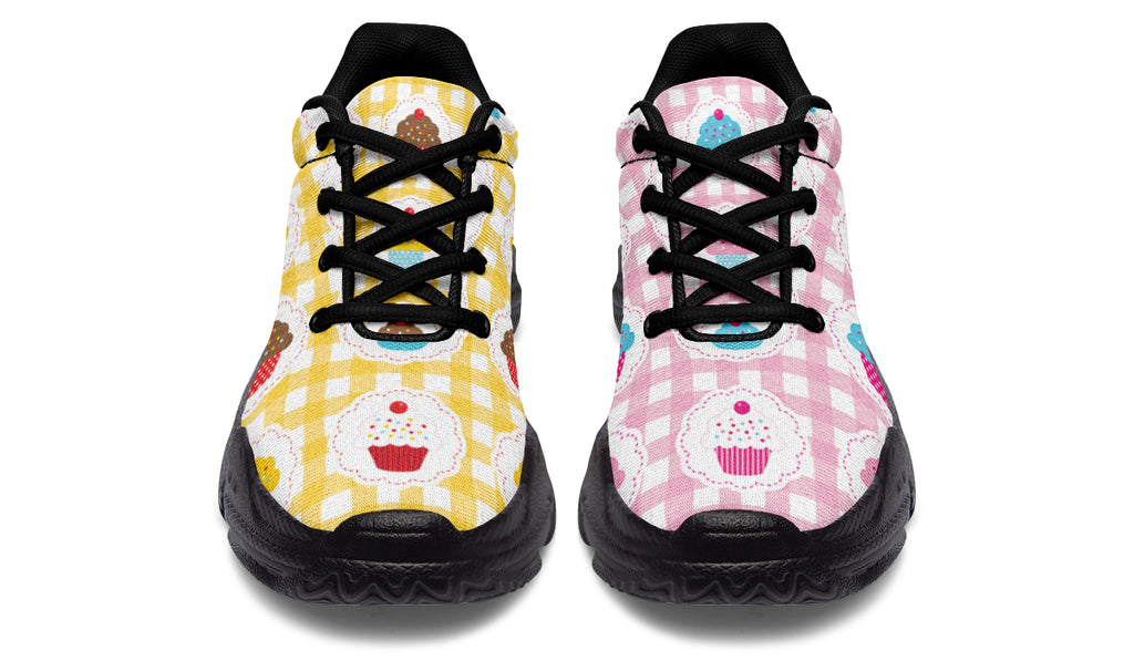 Pink And Yellow Mismatch Gingham Cupcakes Chunky Sneakers