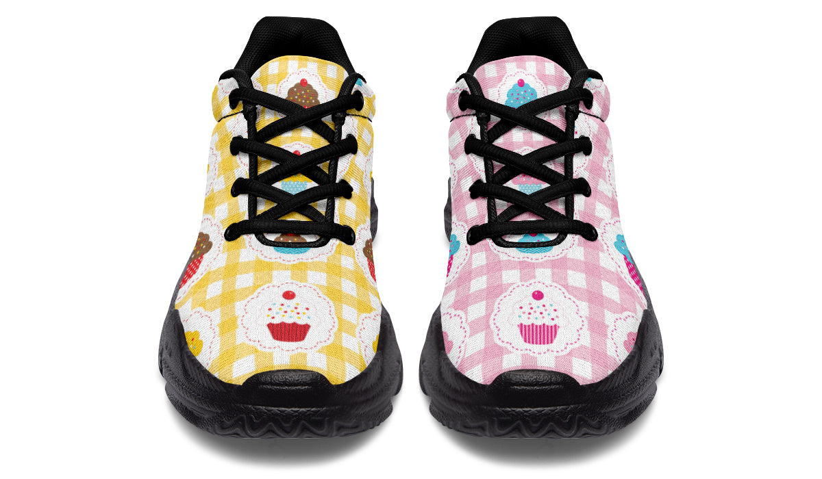 Pink And Yellow Mismatch Gingham Cupcakes Chunky Sneakers