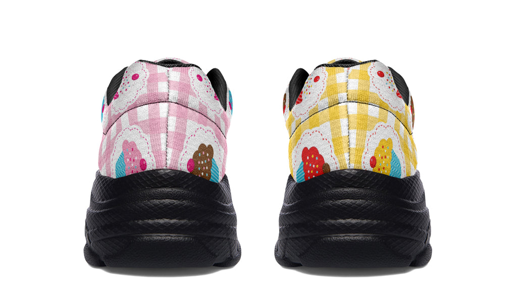 Pink And Yellow Mismatch Gingham Cupcakes Chunky Sneakers