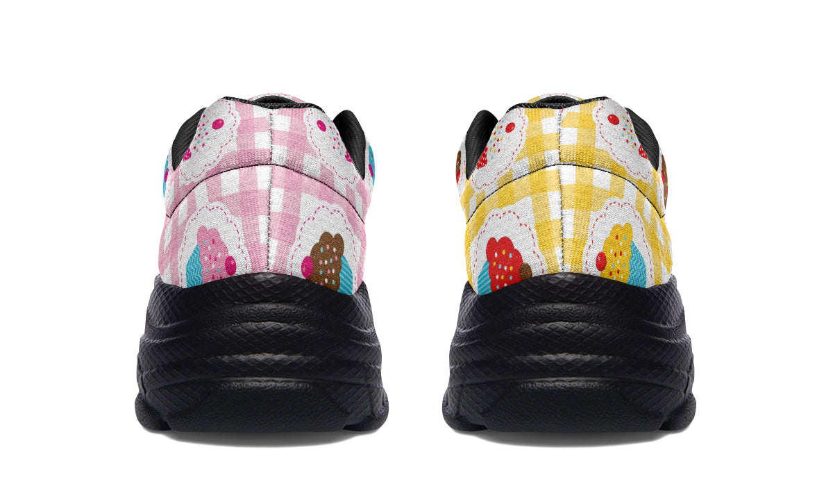 Pink And Yellow Mismatch Gingham Cupcakes Chunky Sneakers