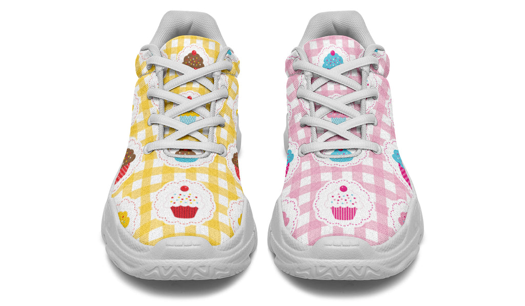 Pink And Yellow Mismatch Gingham Cupcakes Chunky Sneakers