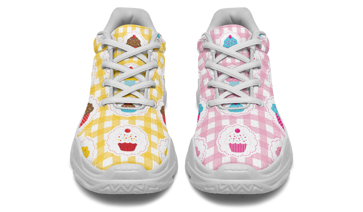 Pink And Yellow Mismatch Gingham Cupcakes Chunky Sneakers