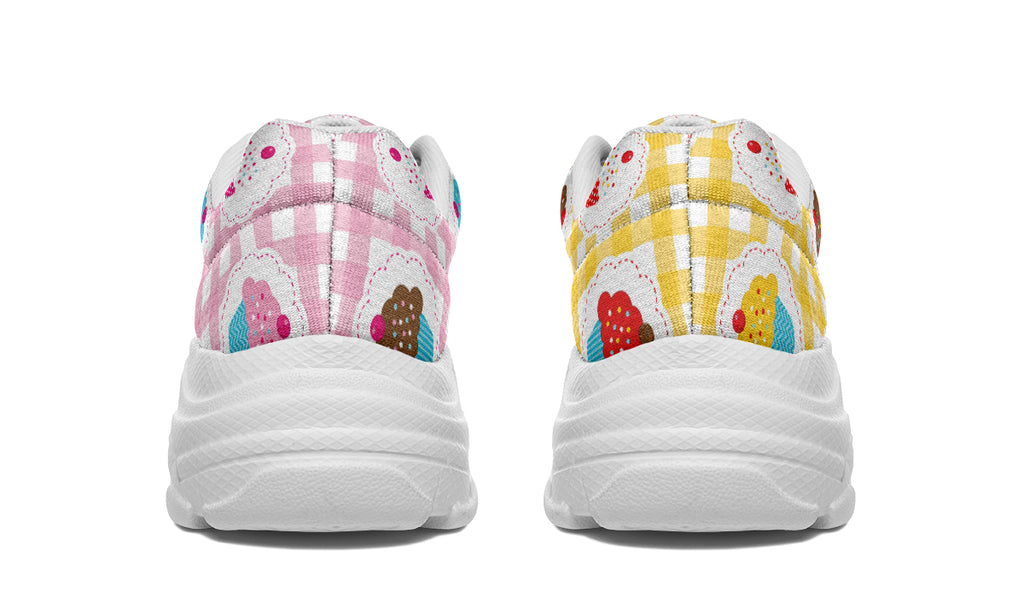 Pink And Yellow Mismatch Gingham Cupcakes Chunky Sneakers
