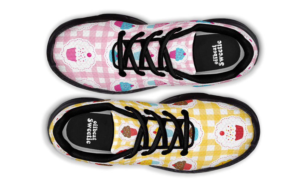 Pink And Yellow Mismatch Gingham Cupcakes Chunky Sneakers
