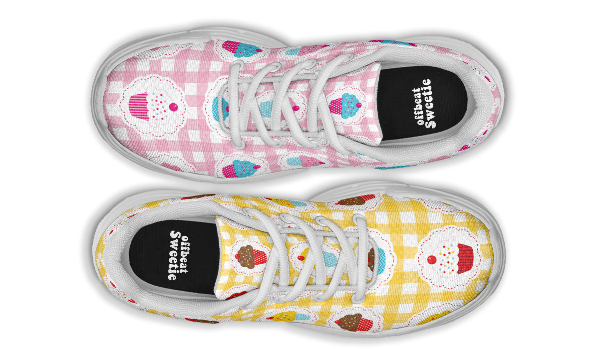 Pink And Yellow Mismatch Gingham Cupcakes Chunky Sneakers